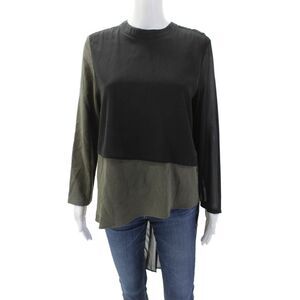 Maac Womens Round Neck Long Sleeve Zip Layer Sleek Blouse Green Size S